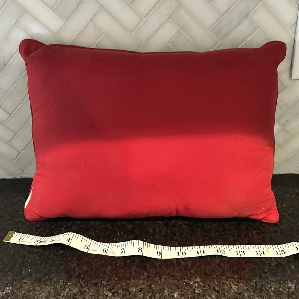 Festive Deck the Halls Holiday Pillow red and blue Christmas pillow rectangle